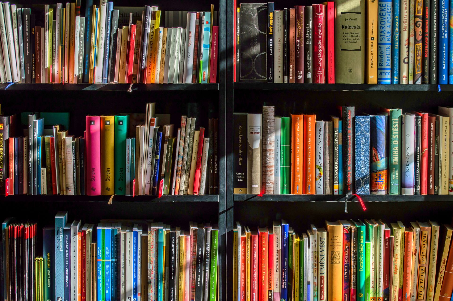 a photo of books on a bookshelf