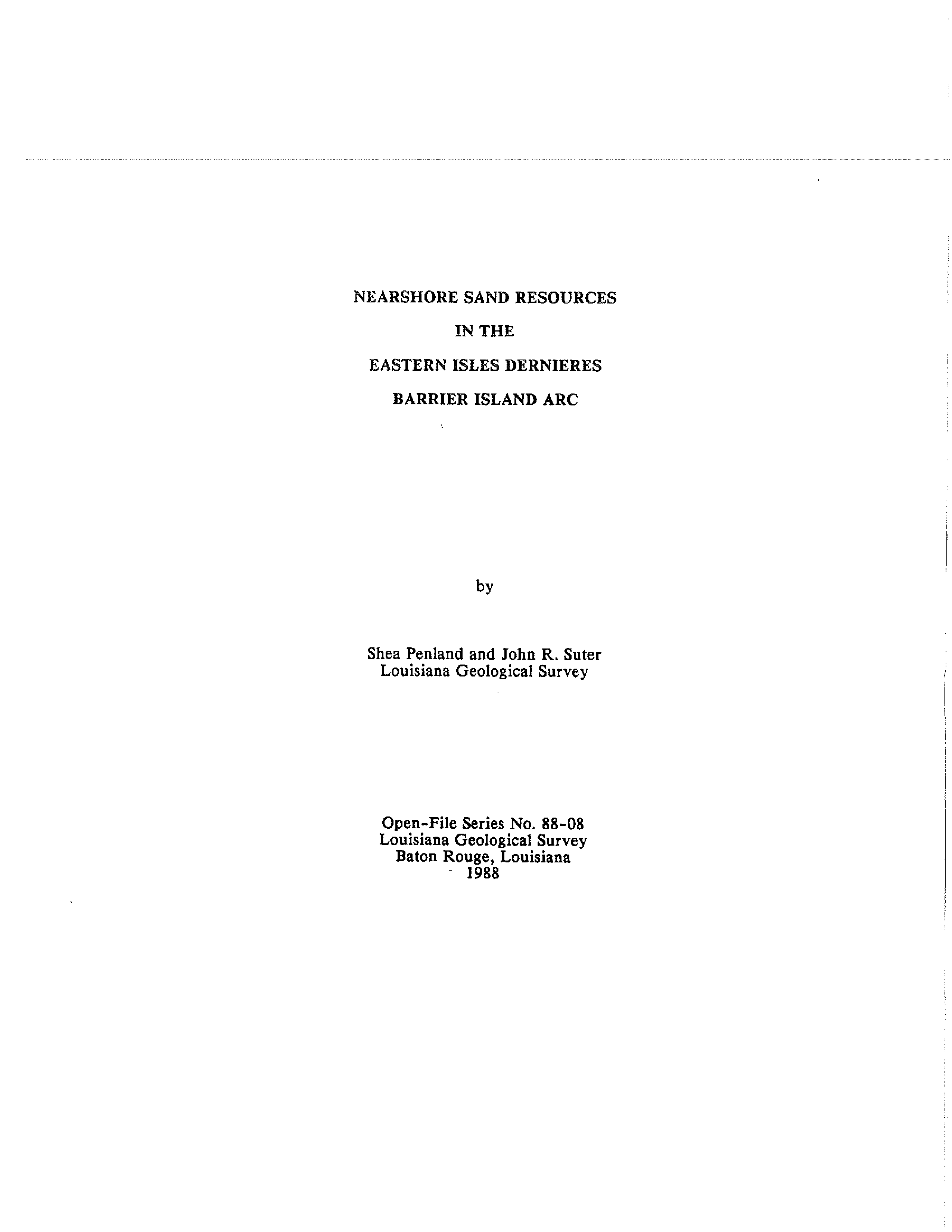 Nearshore Sand Resources in the Eastern Isles Dernieres Barrier Island Arc