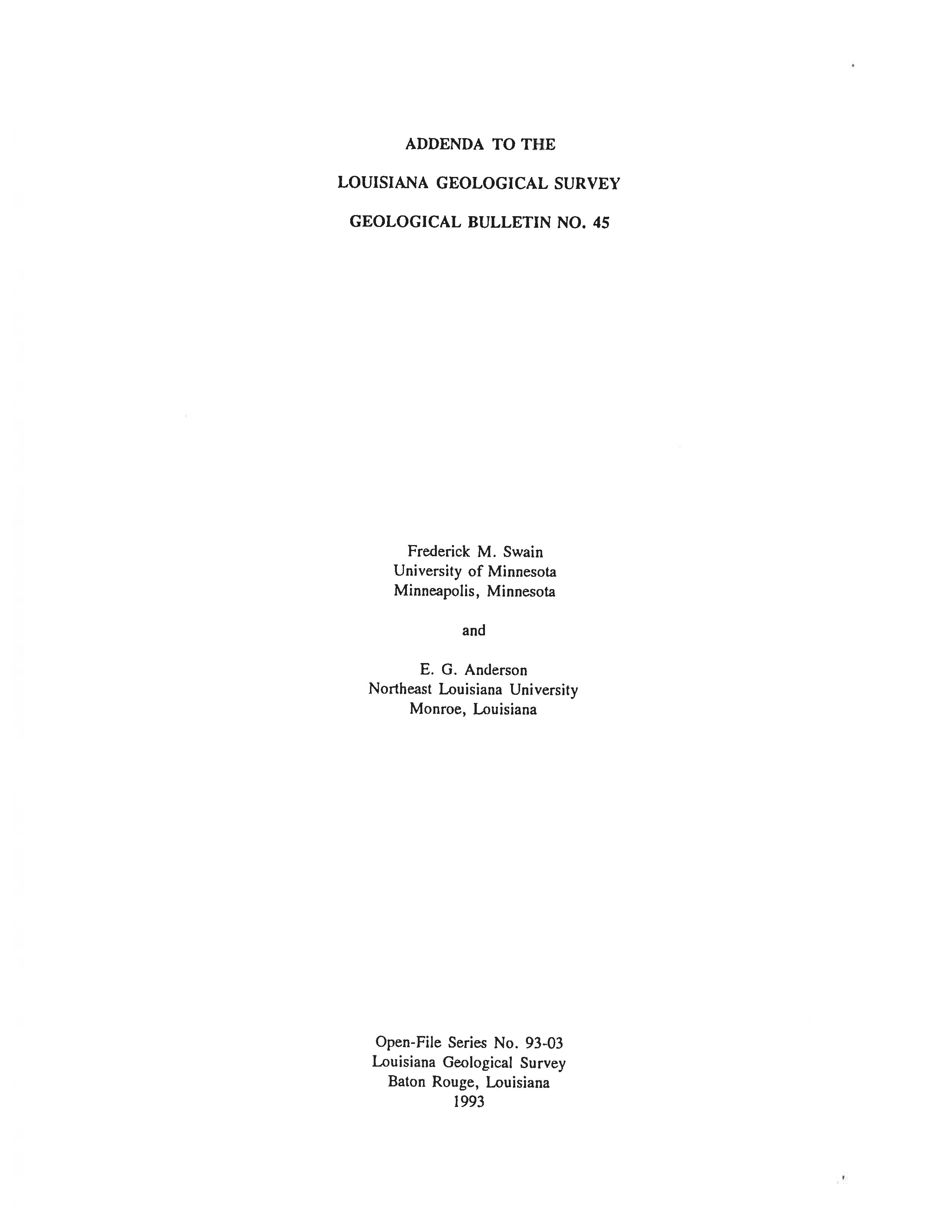 Addenda to the Louisiana Geological Survey Geological Bulletin No. 45